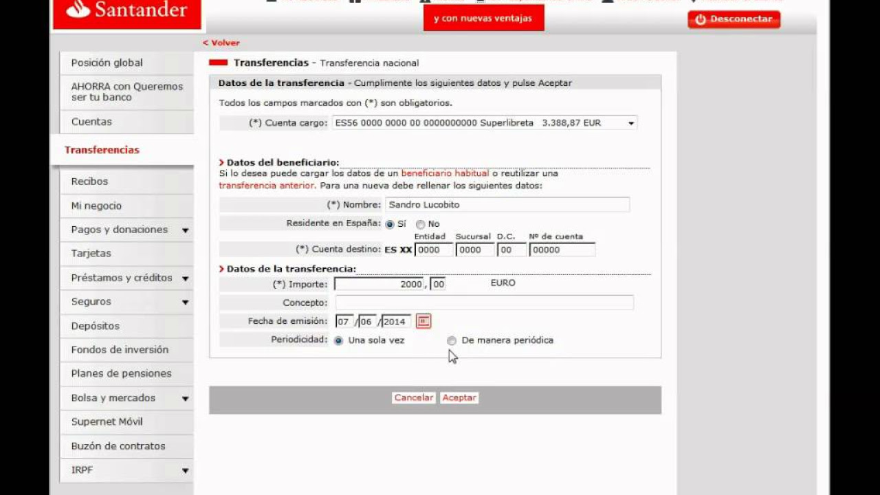 Banco Santander - Transferencias banca online