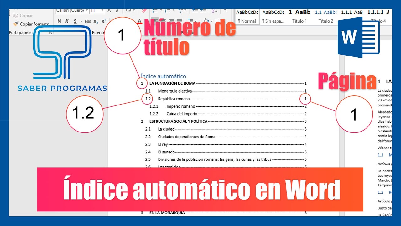 Word – Crear índice automático en Word con numeración de títulos y páginas. Tutorial en español HD