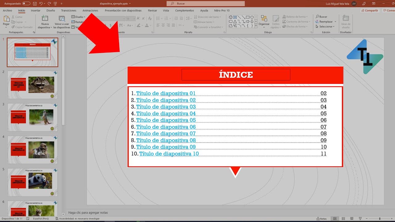 Como crear un Índice en PowerPoint (Tabla de contenido en PowerPoint)