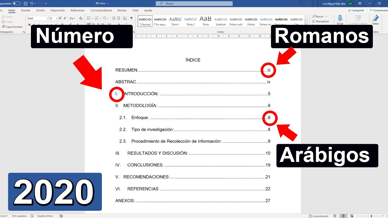 Cómo hacer un índice automático para TESIS en Word (Numeración en romanos y arábigos) APA - ISO