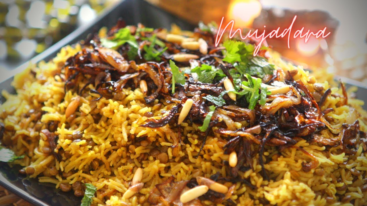 Mujadara Recipe - Rice with Lentils and Caramelised Onions - Middle Eastern Mujaddara