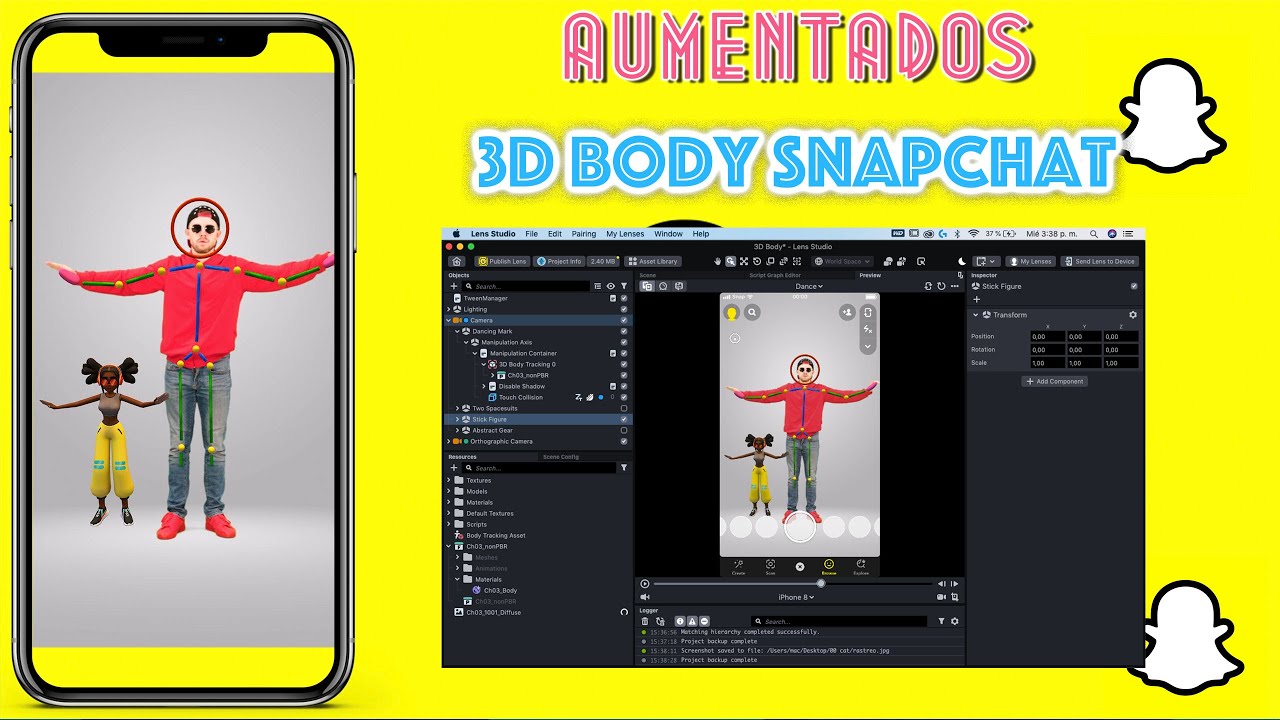Tutorial Snapchat 3d body, Body tracking. Rastreo de cuerpo con mixamo