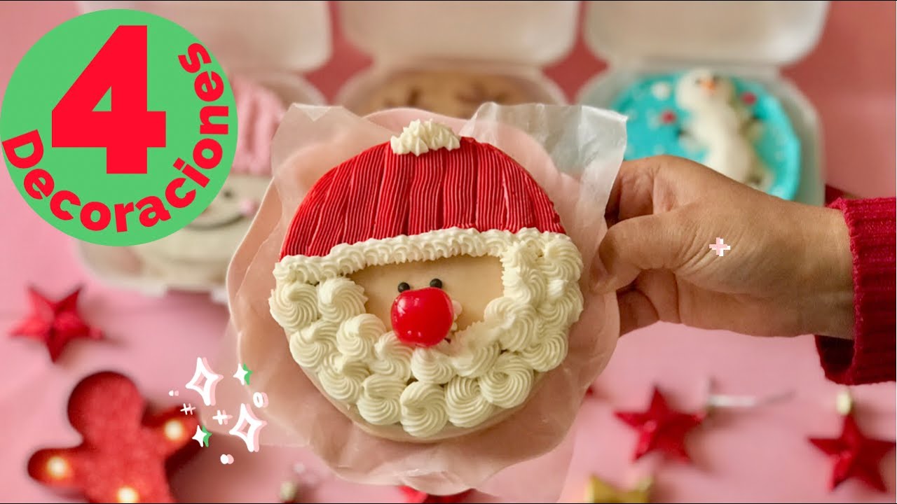 🎅🏽 Decoración de PASTELES NAVIDEÑOS de SANTA CLAUS y muñeco de nieve ☃️ 4 LUNCH BOX CAKE de navidad