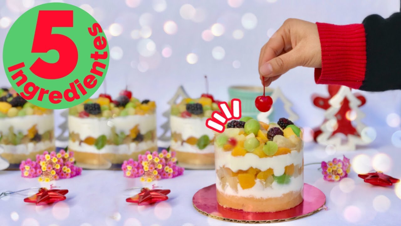 🍒🍐 PASTEL de frutas NAVIDEÑO 🍐🍇 Mini pastel navidad 5 INGREDIENTES 🤑 PASTEL ECONÓMICO PARA VENDER 🤑