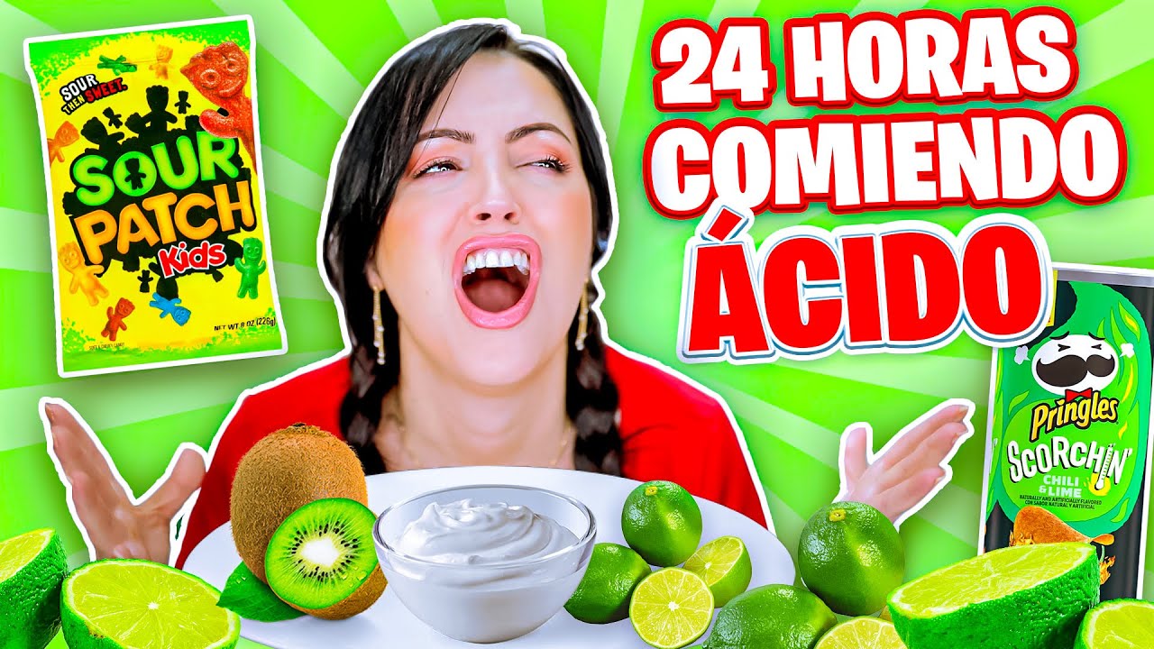 24 HORAS COMIENDO ÁCIDO 😱 RETO 1 Dia Comiendo por SABORES Sandra Cires Art 🔥 Eating Sour Food