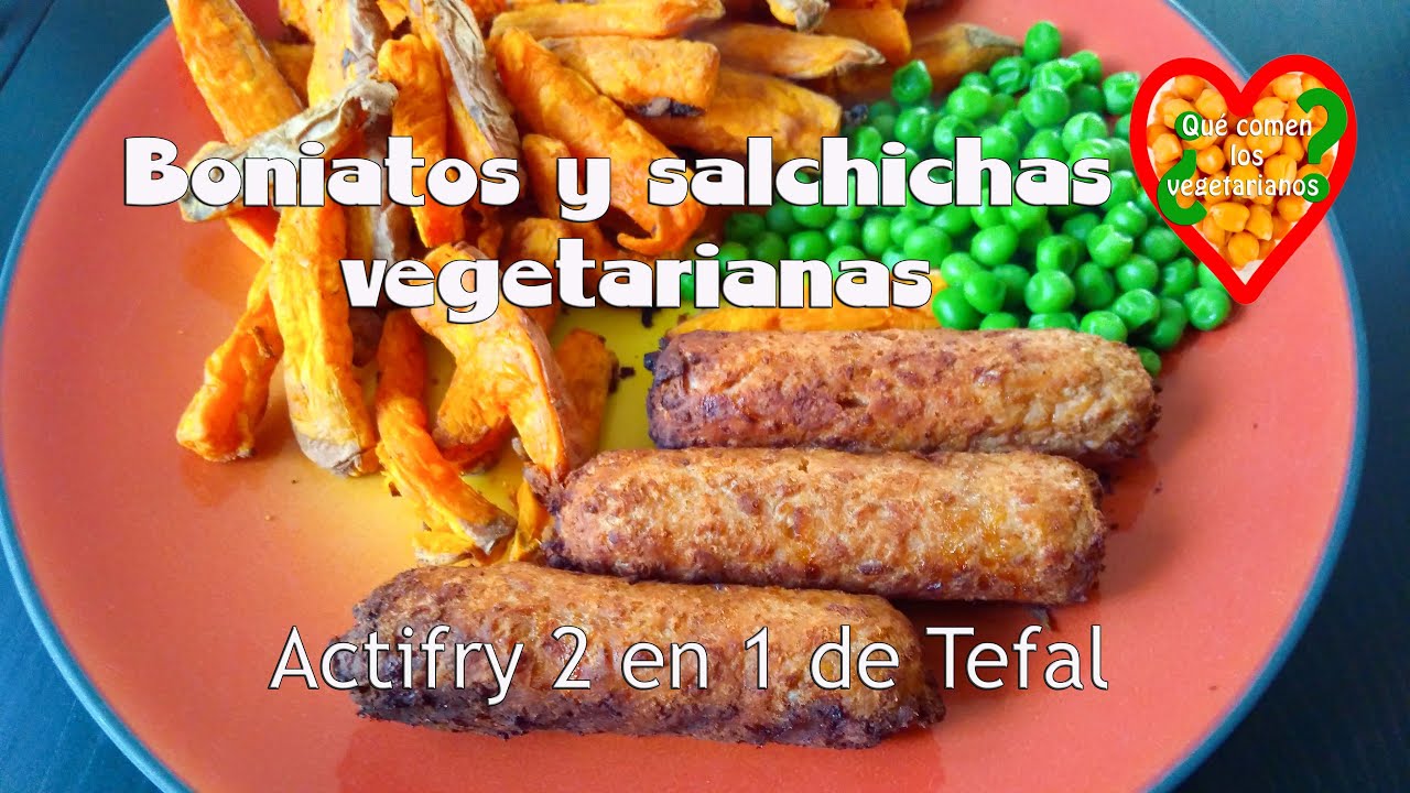 Actifry: Chips de boniatos y salchichas vegetarianas (Linda McCartney)