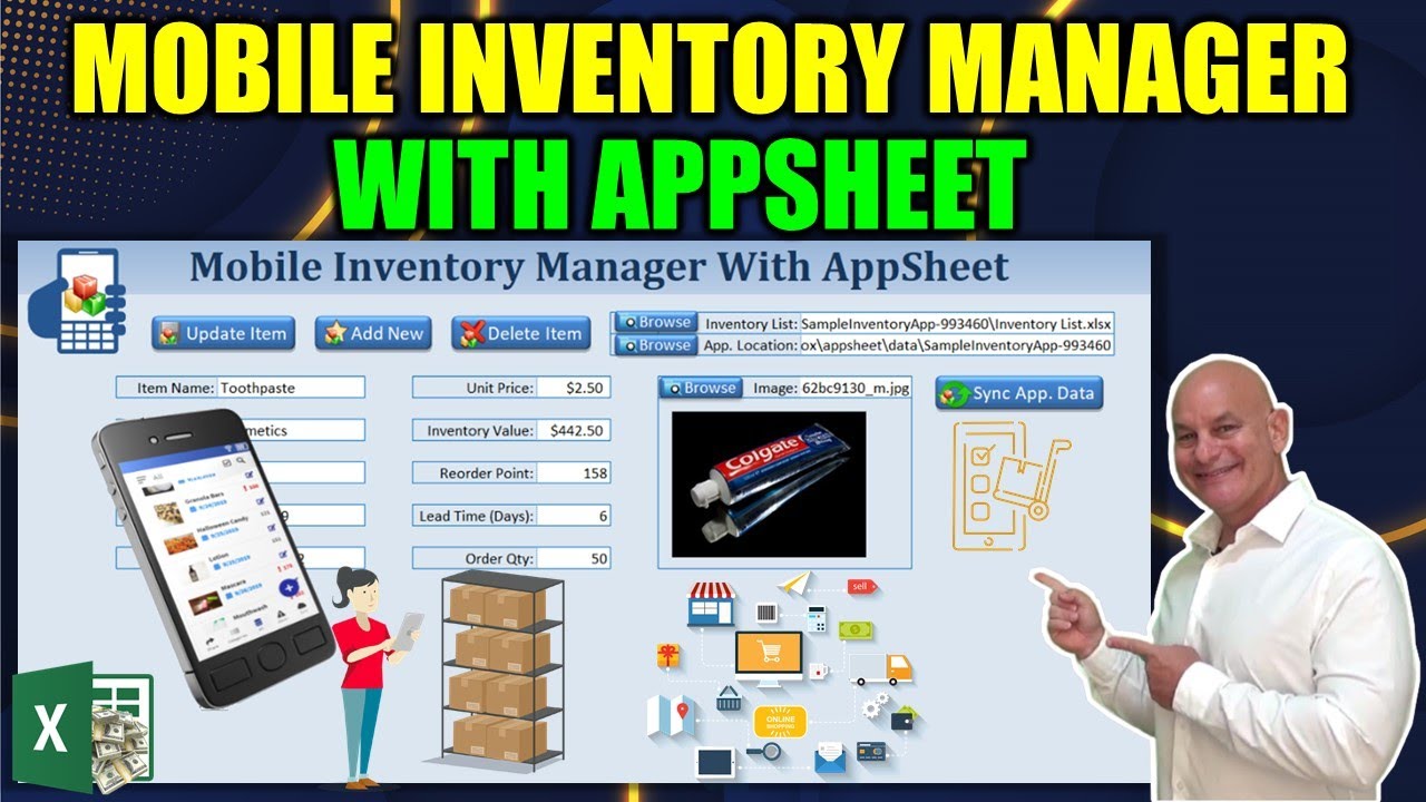 Aplicación de administrador de inventario móvil y sincronización con Excel y AppSheet