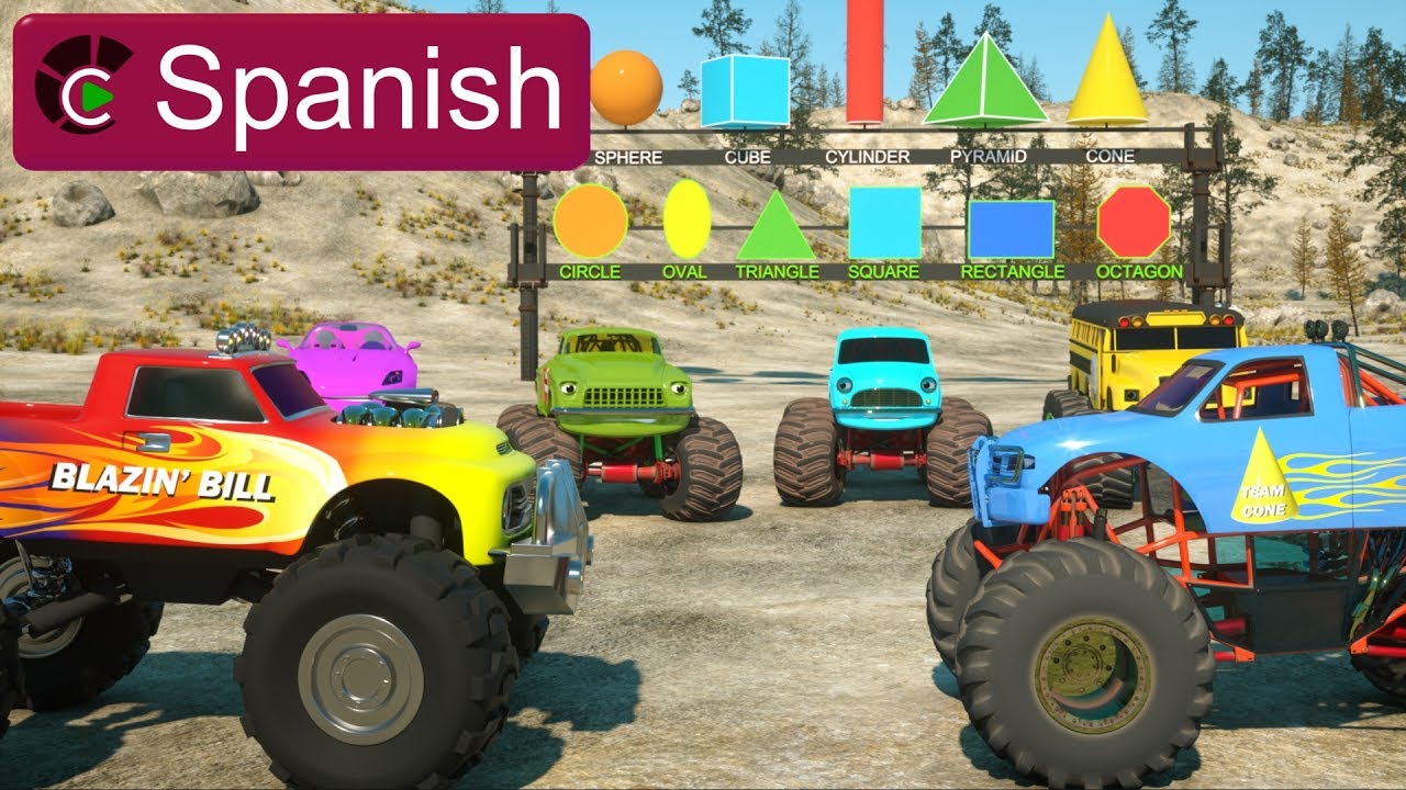 Aprende sobre figuras 2D, 3D y camiones monstruo - JUGUETES - Learn Shapes (SPANISH)