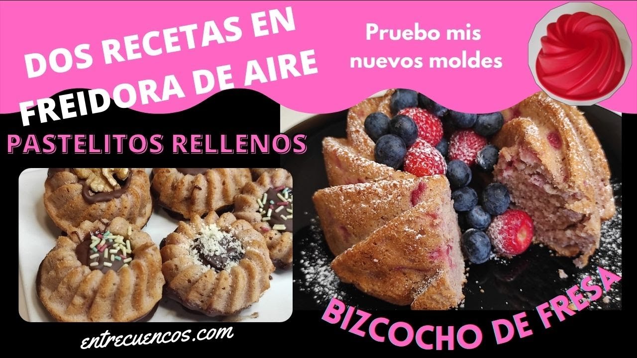 BIZCOCHO de fresa en FREIDORA DE AIRE | 2 recetas en Airfryer| Probando MOLDES DE SILICONA