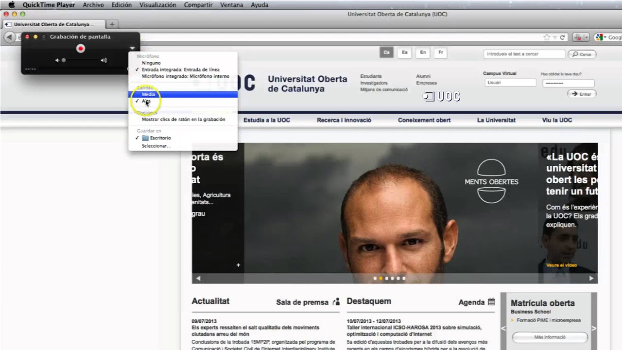 Captura de pantalla con QuickTime (Mac)