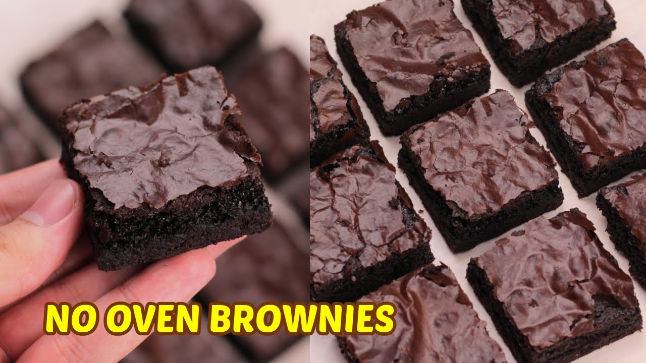 Dark Fudgy Brownies! [No Oven, No Mixer]