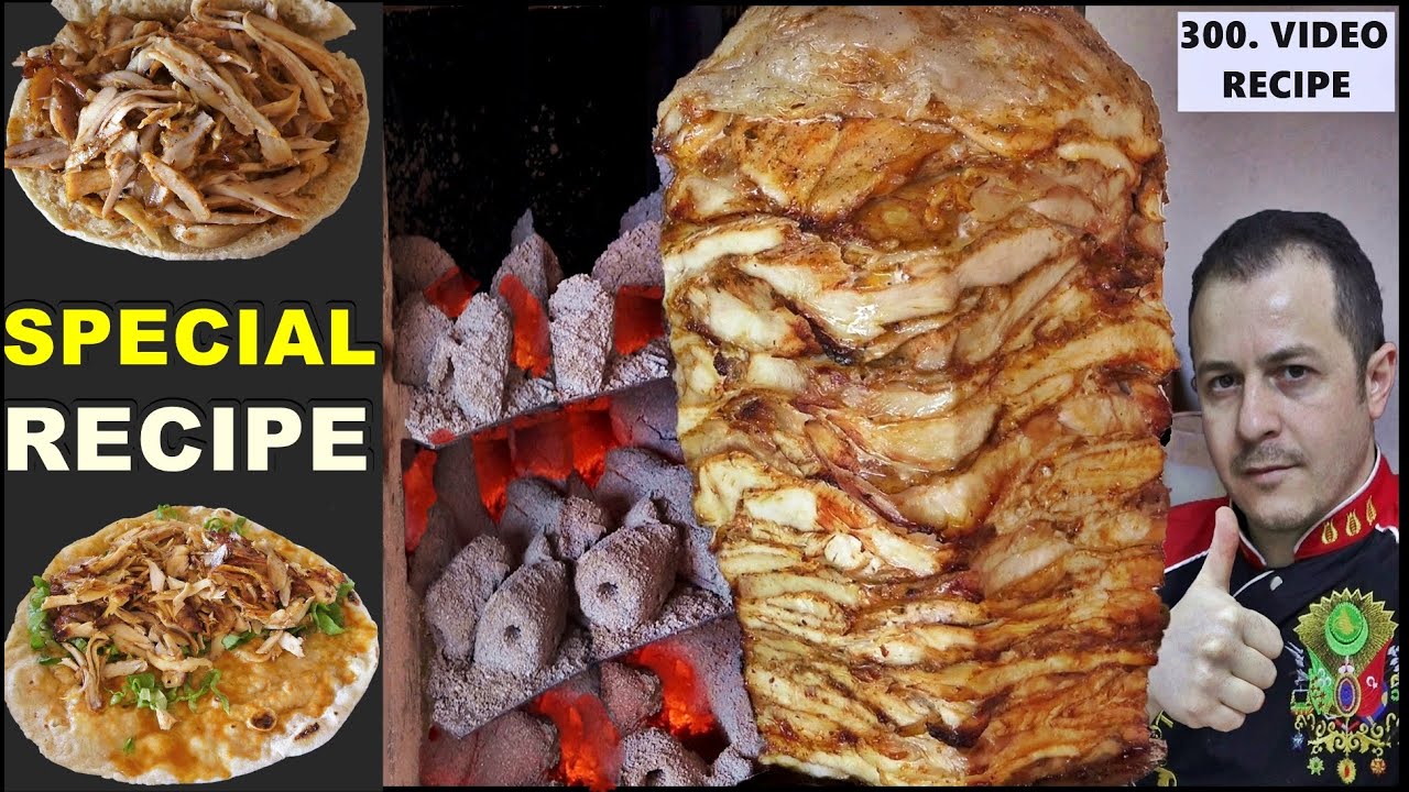Turkish Chicken Doner Kebab Recipe On Charcoal Fire | Chicken Doner In Traditional Embers Fire