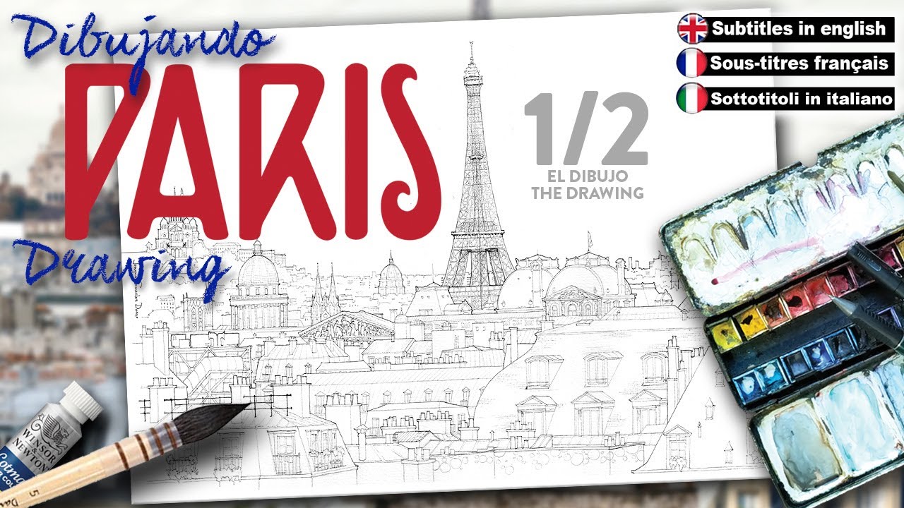 (1) Dibujo de Paris paso a paso, lápiz/rotulador, tutorial. Step by step detailed drawing of Paris