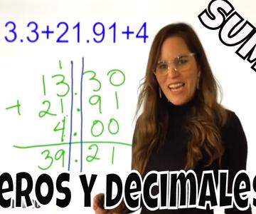 Como sumar numeros enteros y decimales en video de Sumas con decimales