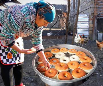 Grandma making Glazed Donuts in the Village - Traditional Azerbaijani Meat Pilaf Recipe