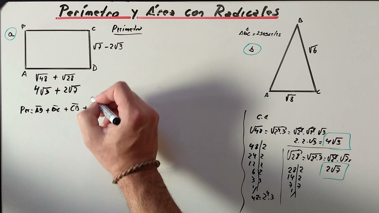Cómo calcular el perímetro y el área con radicales