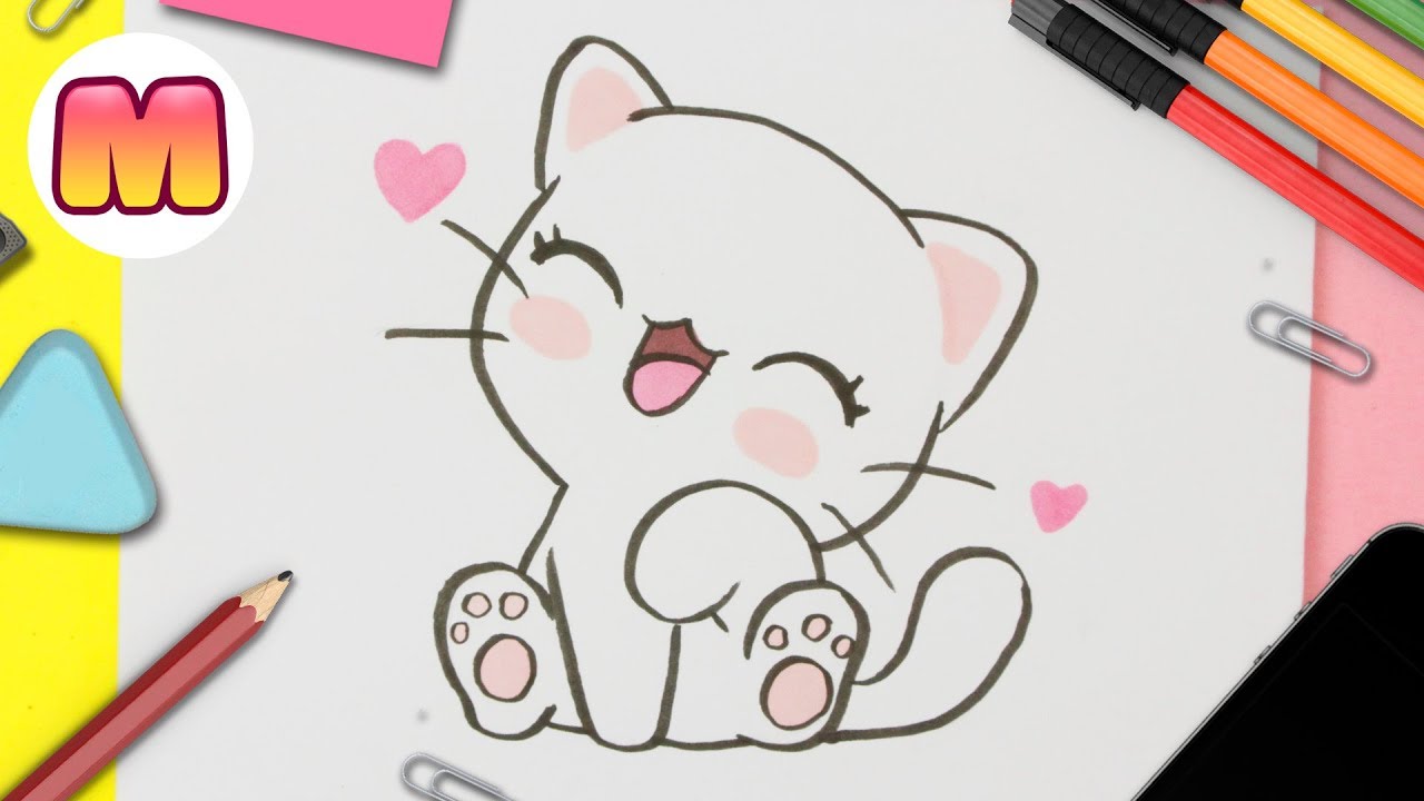 Como dibujar un GATO KAWAII 💖 FACIL PASO A PASO 💖 como dibujar gatos kawaii