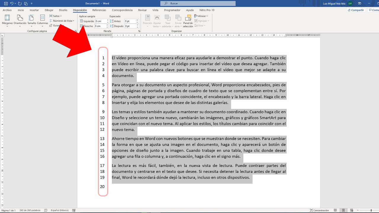 Como numerar líneas en Microsoft Word (colocar número de línea)