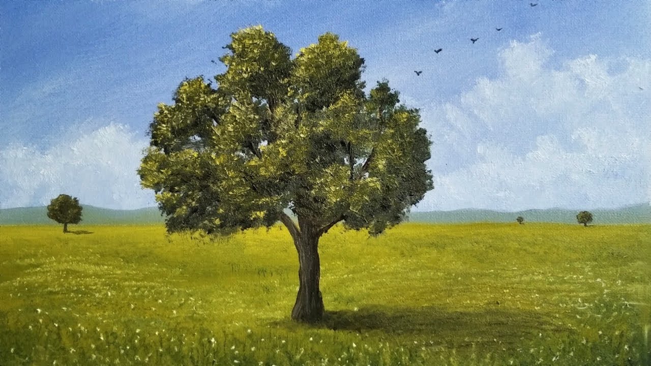 Cómo pintar árbol 🌳 y pradera | Pintar con Francis ®️