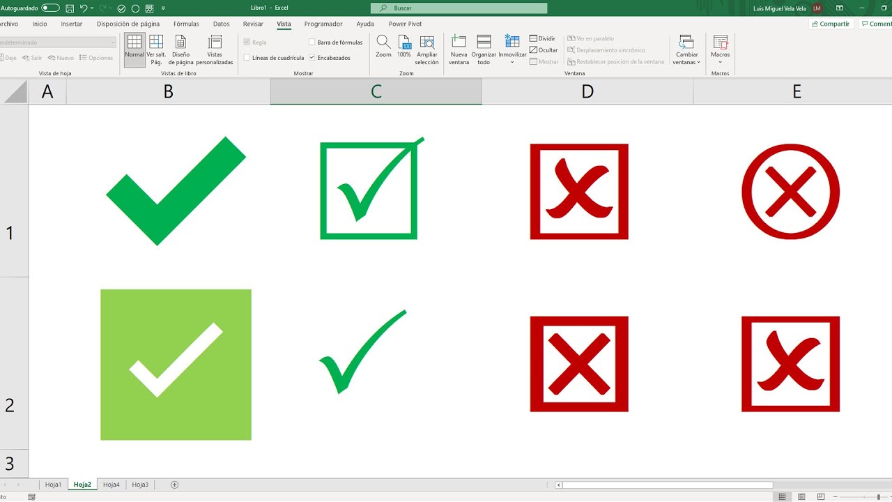 Como poner Check o símbolo de palomita en Excel