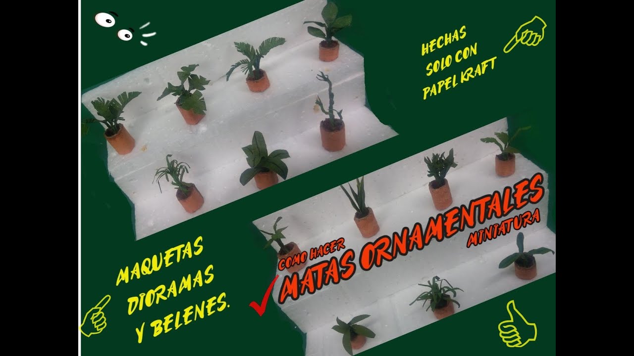 👌👉Hacer MATA o PLANTAS ornamentales miniatura con PAPEL KRAFT para MAQUETAS, DIORAMAS o BELENES/2021