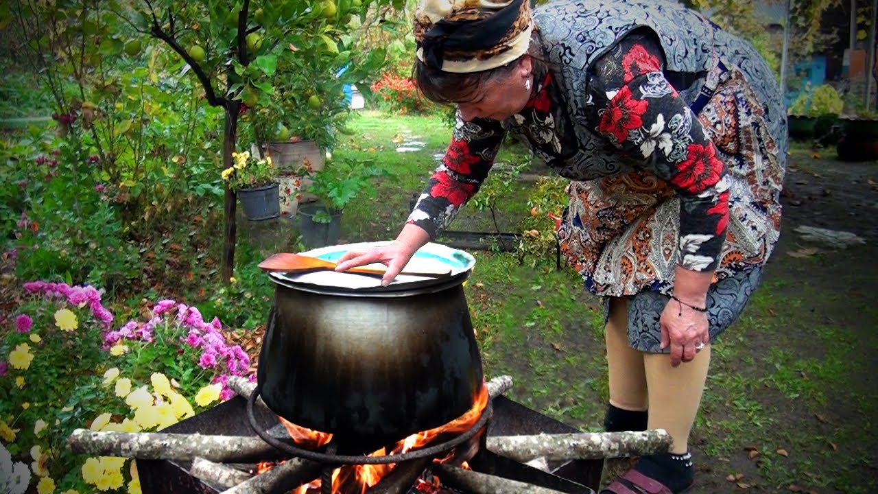 Traditional Azerbaijani Chicken Pilaf Recipe in the Village - Making Quince Dessert with Walnut