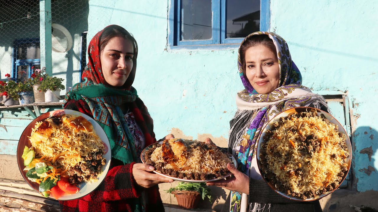 Kalam Polo ♧ Pilaf de repollo y nabo con albóndigas Deliciosa comida iraní cocinada en el pueblo