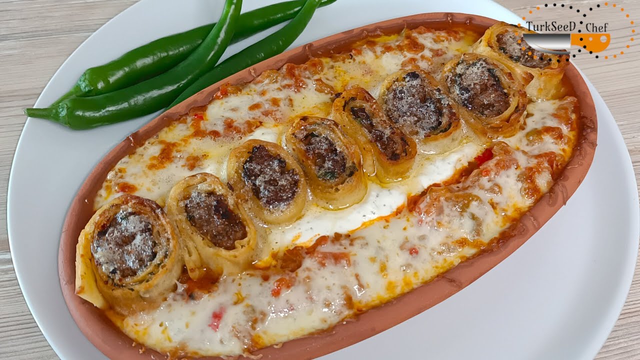 Receta de beyti kebab (brocheta de carne picada enrollada en pan) [Subtitulado]