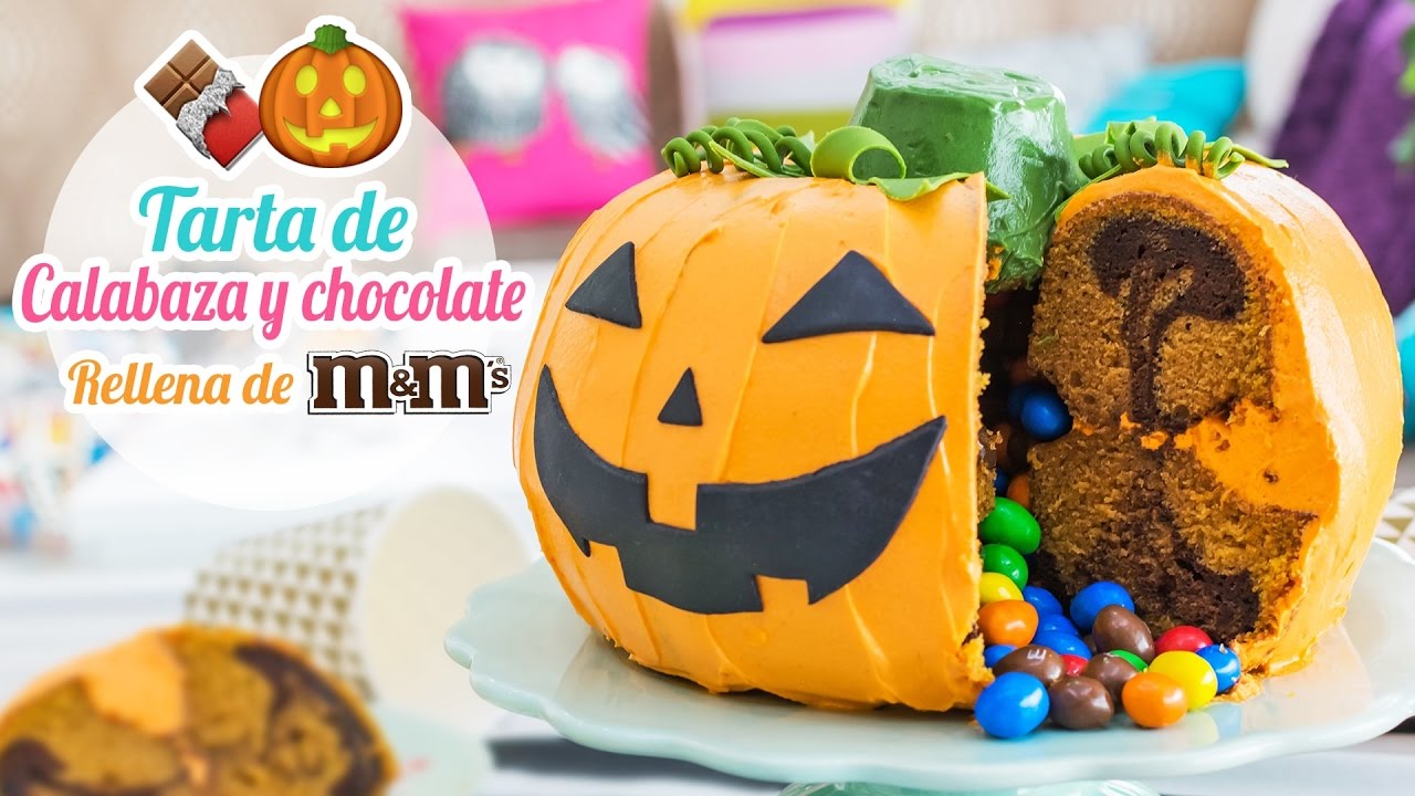 Tarta de calabaza y chocolate rellena de M\u0026M´s | Especial Halloween | Quiero Cupcakes!