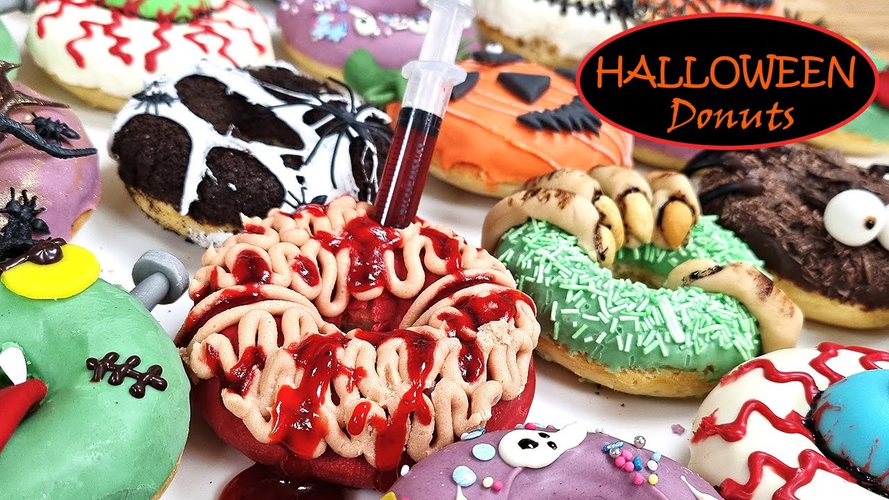 10 FUNNY Donut DECORATION ideas | HALLOWEEN Donuts