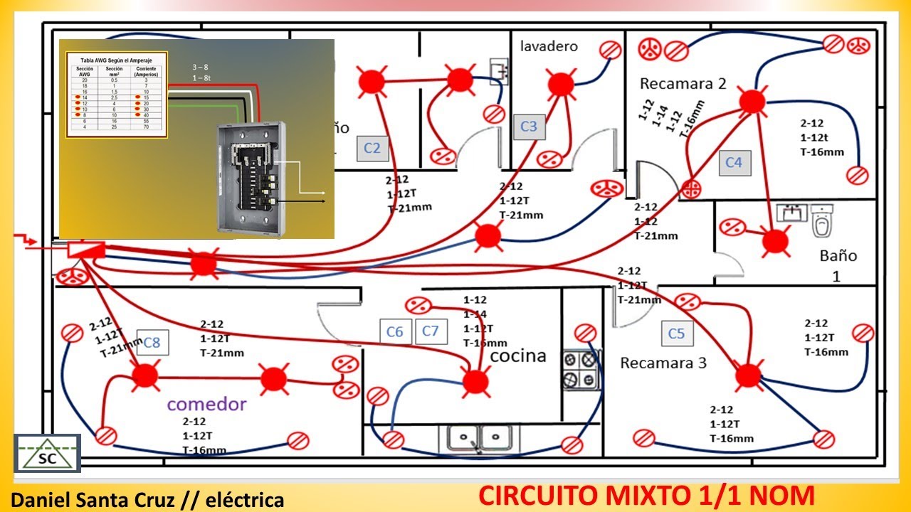 ✔✔instalacion eléctrica de una casa /circuito compartido 1/1 👀