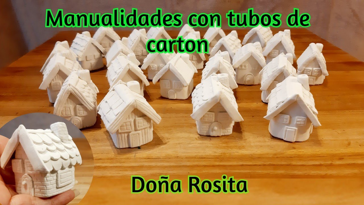 😍 Manualidades con TUBOS DE CARTON, bellas casitas de navidad en PORCELANA FRIA, Doña Rosita