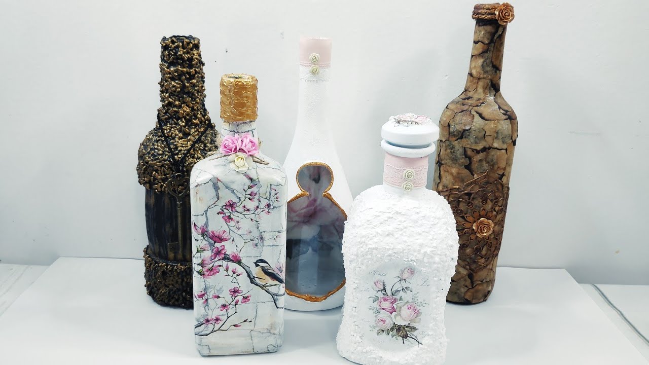 5 ideas para decorar botellas de cristal/ 5 Ideas for decorating glass bottles (english subtitles)