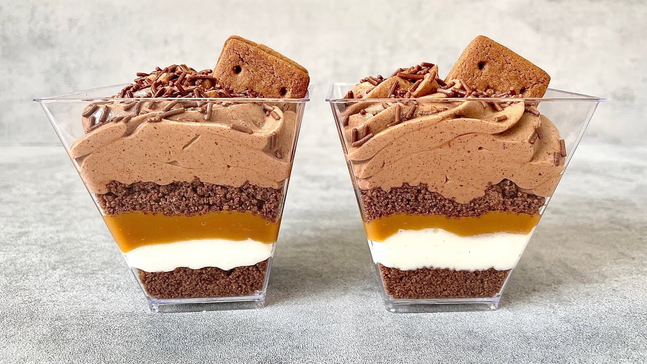 Chocolate and caramel dessert cups. Easy, quick and yummy no bake dessert.