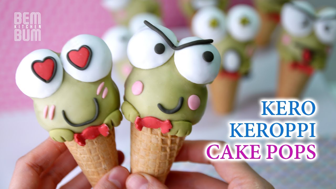 How to Make No Bake Kero Keroppi Cake Pops (Ice Cream Cones)!