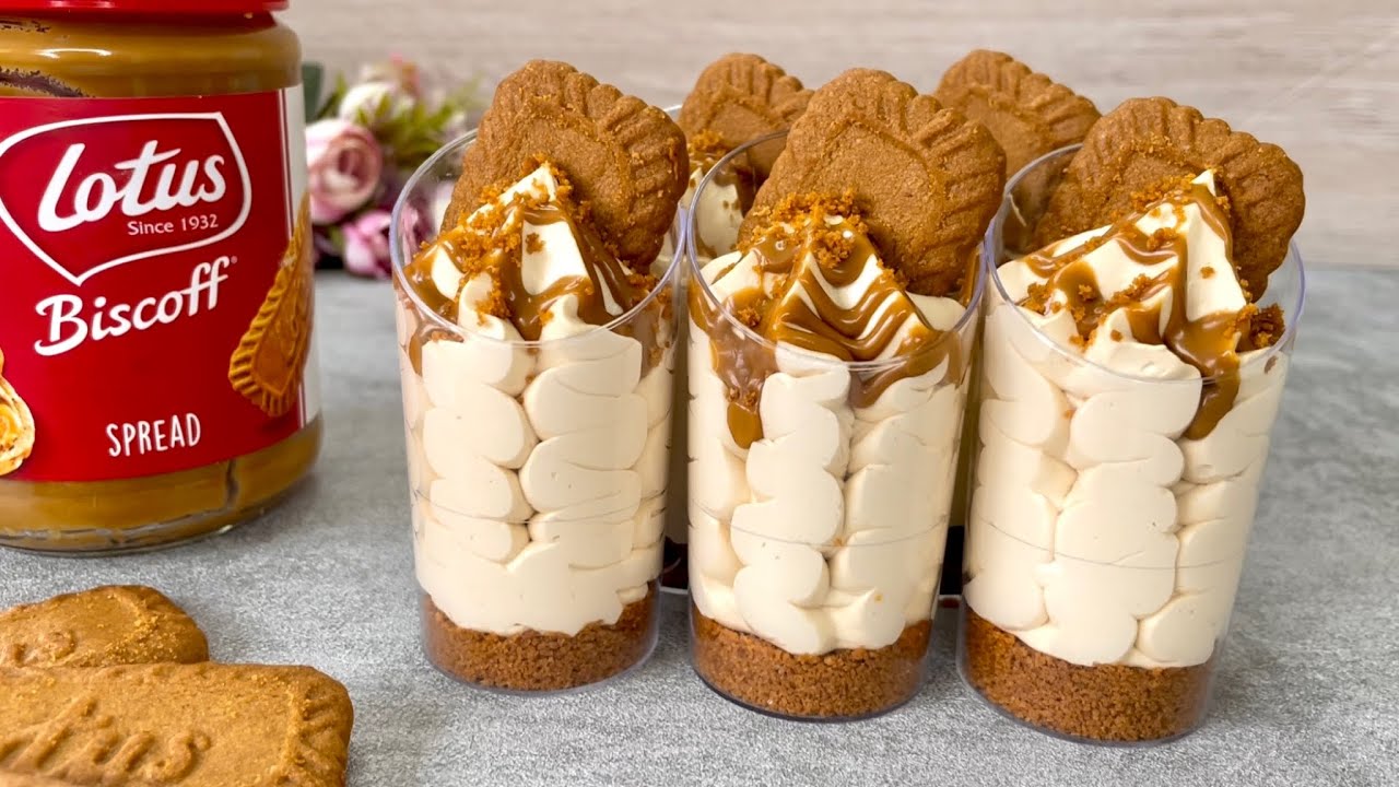 Lotus Biscoff dessert shots | Easy and yummy NO BAKE mini dessert cups