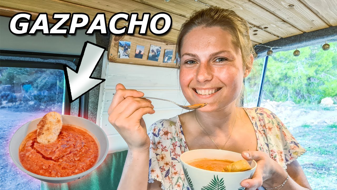 Making traditional Spanish GAZPACHO in our tiny van