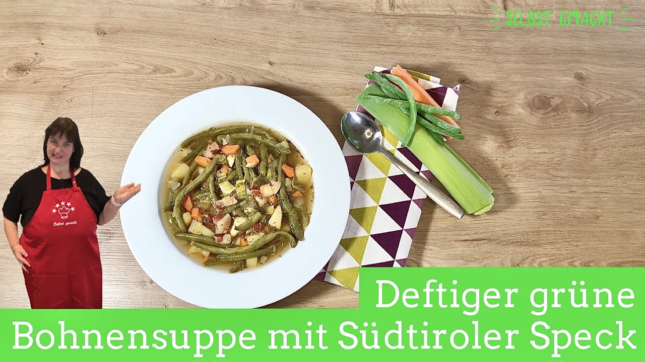 Abundante sopa de judías verdes con tocino del Tirol del Sur