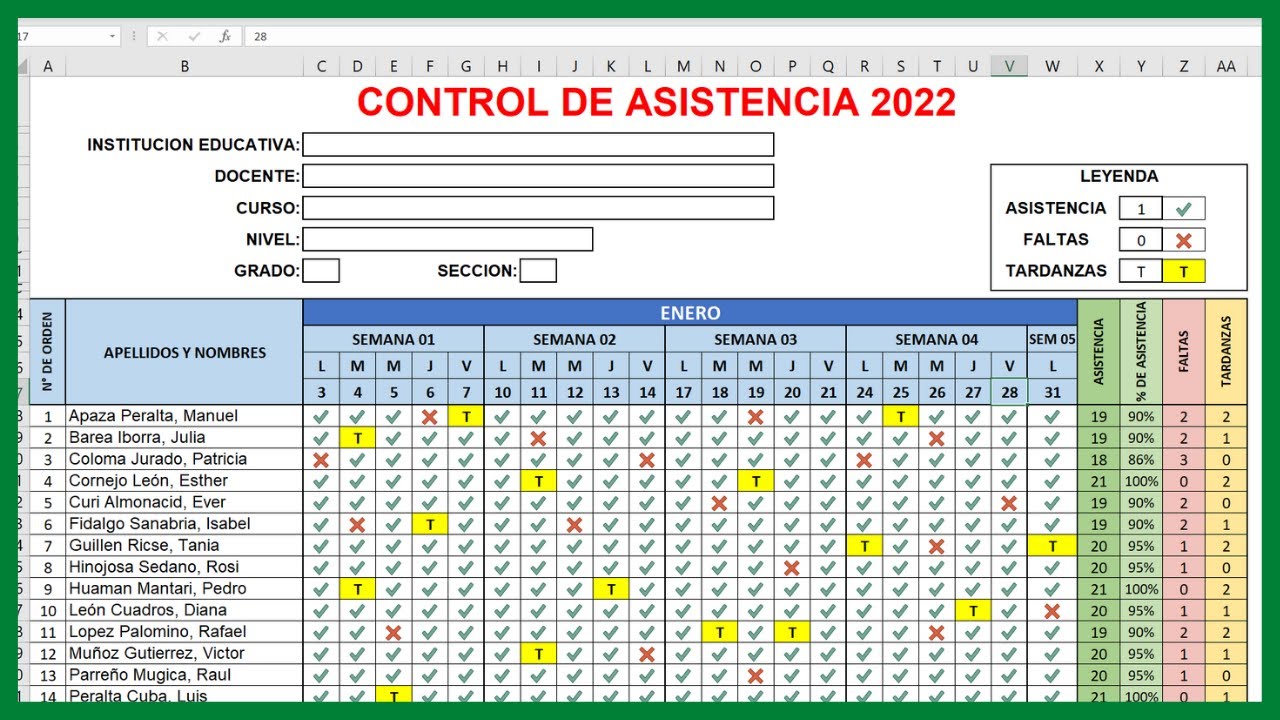 🔴cómo CREAR un REGISTRO DE ASISTENCIA para Alumnos en Excel PASO A PASO (Actualizado 2022)