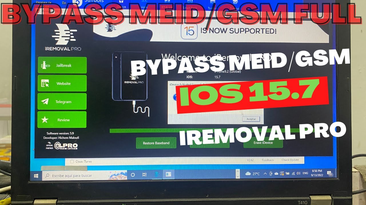 Como hacer Bypass HELLO con Señal Jailbreak iOS 15.7 | Bypass MEID/GSM señal iOS 15.7 iREMOVALPRO