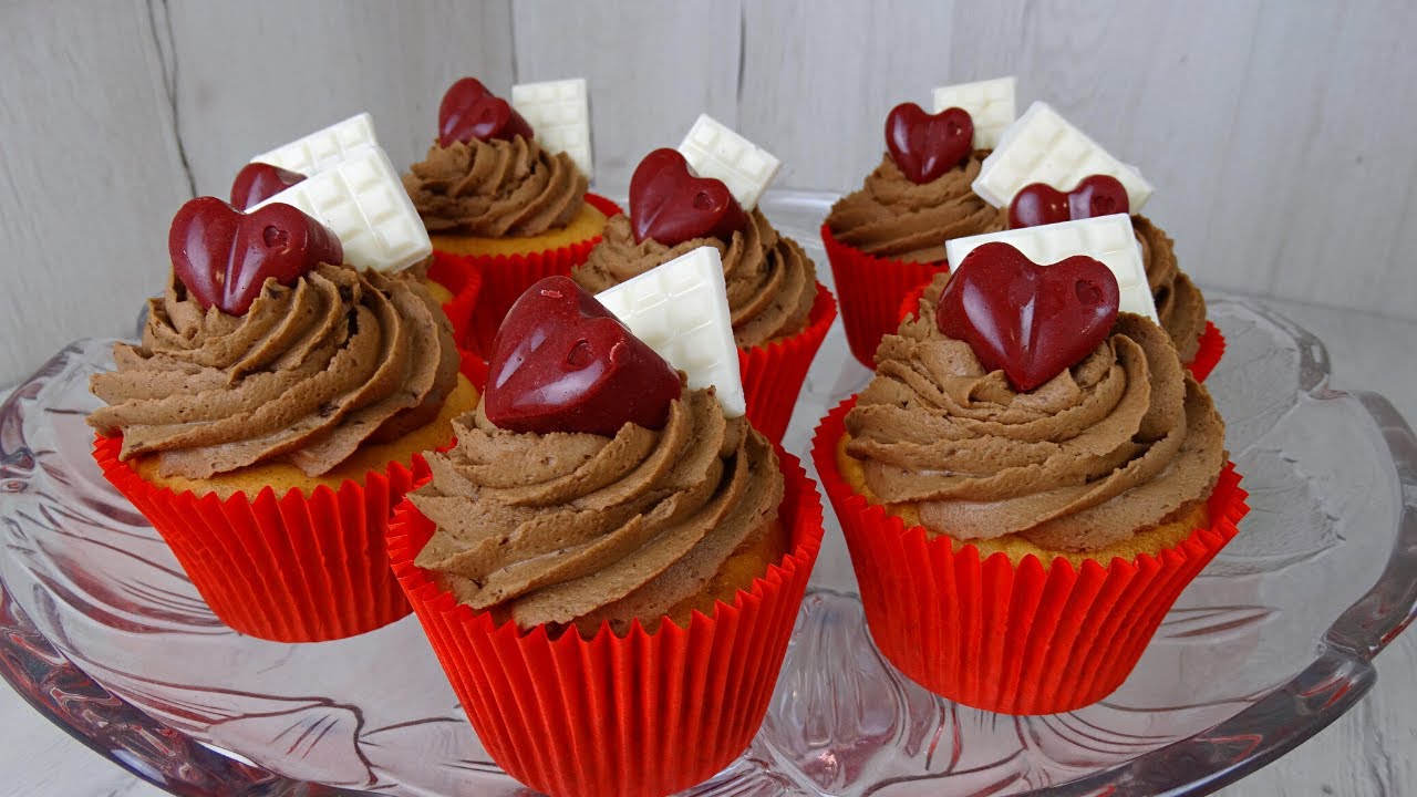 Cupcakes con Crema de Mascarpone y chocolate, rellenos de Nutella y SIN MANTEQUILLA 💖San Valentín