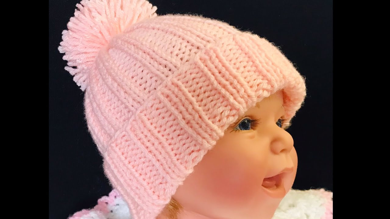Gorro tejido con dos agujas para principiantes 0-6 meses, Como Tejer Paso a Paso, Crochet for Baby