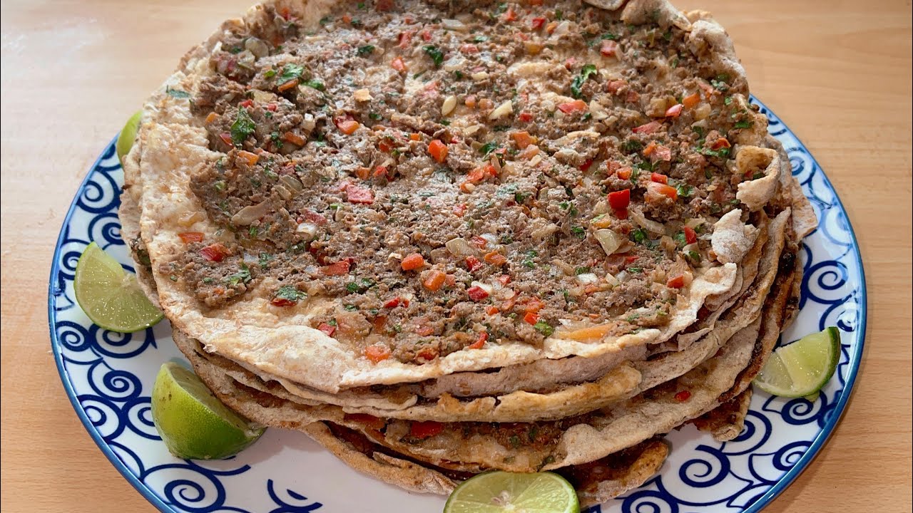 Manakish de carne(Lahmacon)Pizza arabe sin horno😍con harina de trigo integral súper deliciosas