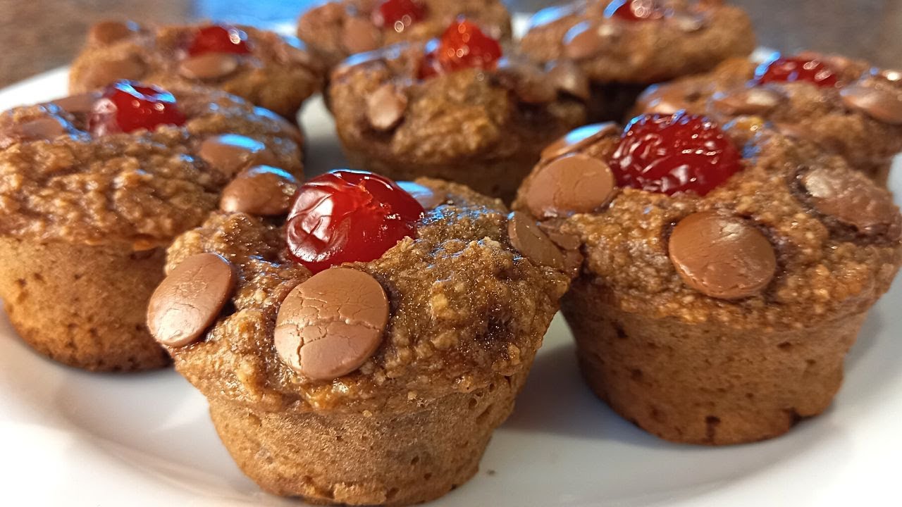 🎄MUFFINS DE AVENA y BANANA Super Esponjosos! Rellenos de CHOCOLATE Sin