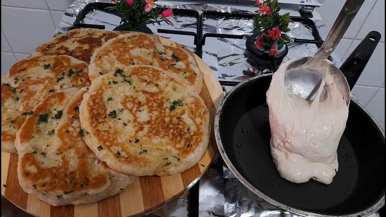 Pan plano turco con masa líquida esponjoso y suave receta de mi abuela /bazlama