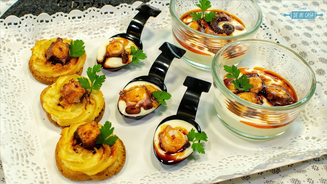 3 Canapés de PULPO con PATATAS Duquesa y PARMENTIER de Patatas 😻🐙🥔 | Recetas de Navidad 2020 nº 7/24