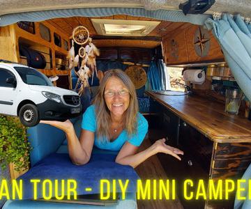 61 jährige Psychologin baut Minicamper selbst aus | VOLLZEIT VAN LIFE | VAN TOUR, DIY Camper Ausbau