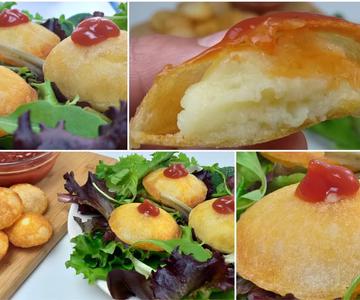 cómo hacer patatas soufflés crujientes, papas fritas burbujas rellenas de crema de papa y queso(sub