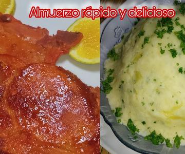 Receta de #Chuletas ahumadas de cerdo a la naranja y #puré de #papas #mayordomo #almuerzo fácil rico