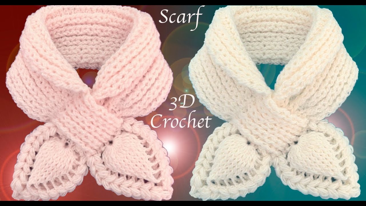 Bufanda a Crochet Puntos elástico Inglés Punto de hojas 3D trenzadas tejido tallermanualperu